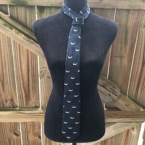 Cape Cod Neckwear Navy Blue Necktie Whale Grey with Green & Red Holley on Head